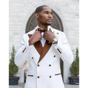 Pánské sako Žakárové sako – svatební styl se šálovým límcem Velikost: 5XL, Barva (Varianta): Hnědá