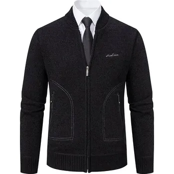 Pánský svetr Pánský silný svetr na zip – volný střih s límcem na stojáček Velikost: M, Barva (Varianta): 8937-Black