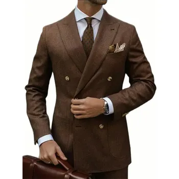 Dvoudílný pánský oblek – sako a kalhoty slim střihu Velikost: 3XL, Barva (Varianta): Hnědá