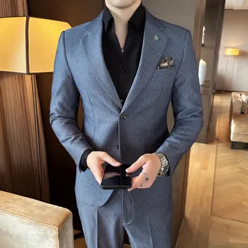 Pánský oblek Slim business oblek – dvouřadý elegantní podzimní model Velikost: 5XL, Barva (Varianta): Grayish blue