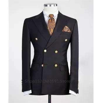 Pánské sako Luxusní sako se zlatým knoflíkem – svatební i business styl Velikost: 3XL, Barva (Varianta): Černá