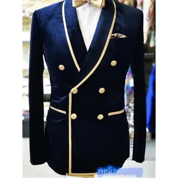 Sametové business sako – formální střih do práce i na svatbu Velikost: 3XL, Barva (Varianta): Tmavě modrá