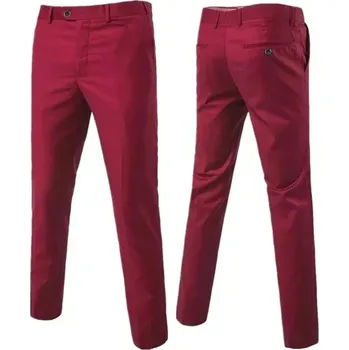 Společenské kalhoty pro ženicha – elegantní a pohodlný střih Velikost: 4XL, Barva (Varianta): Bordová