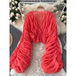 Dámská šifonová halenka – hluboký výstřih, večerní styl Barva: Červená, Velikost: ONE SIZE