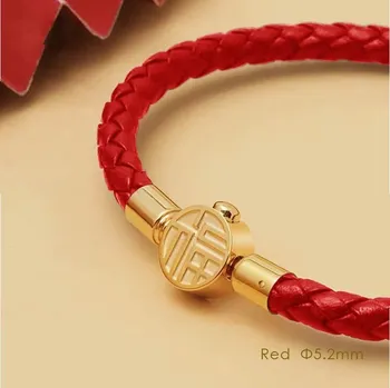 Náramek Kožený náramek pro štěstí | dámský šperk - Zlato 5,2 mm , 18 cm