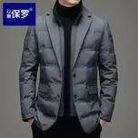 Péřová bunda s límcem – stylový model pro starší muže Velikost: XXS, Barva (Varianta): Šedá