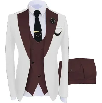 Elegantní třídílný oblek pro muže – formální slavnostní styl Velikost: 3XL, Barva (Varianta): Bordová