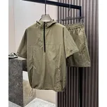 Pánská sportovní souprava – tričko s kapucí a šortky Barva: Khaki, Velikost: M