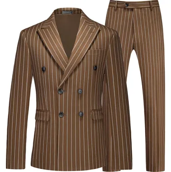 Pánský oblek Business oblek s pruhy – módní dvoudílný střih pro muže Velikost: L, Barva (Varianta): Hnědá