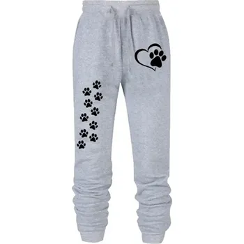 Dámské tepláky s potiskem tlapek – pohodlný střih Barva: Šedá, Velikost: S