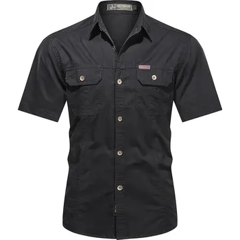 Pánská košile Pánská džínová košile s krátkým rukávem – outdoor styl Velikost: 5XL, Barva (Varianta): Černá