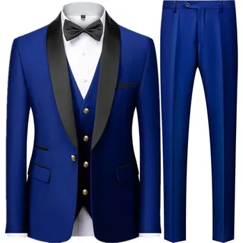 Pánské sako Třídílný slavnostní komplet – sako, vesta a kalhoty ve slim střihu Velikost: 5XL, Barva (Varianta): Modrá