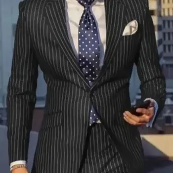 Pánský oblek Slim pruhovaný oblek – dvoudílný set pro svatby a akce Velikost: XL, Barva (Varianta): Černá