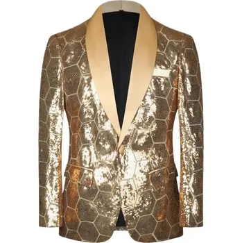 Stylový sako s flitry – kostým pro DJ, show nebo bar Velikost: 3XL, Barva (Varianta): golden