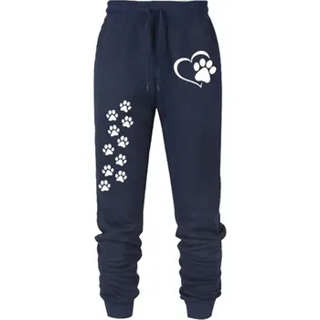 Dámské tepláky s potiskem tlapek – pohodlný střih Barva: Tmavě Modrá, Velikost: XL