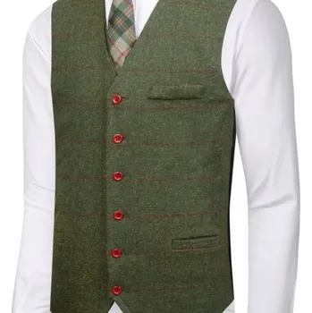 Kostkovaný třídílný oblek – slim fit střih pro business a svatby Velikost: M, Barva (Varianta): green plaid