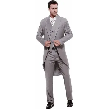 Třídílný frakový oblek – formální set se špičatou klopou Velikost: 4XL, Barva (Varianta): Světle šedá