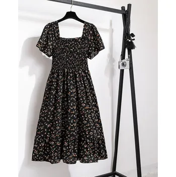 Dámské šaty Dámské květinové midi šaty z lehkého šifonu Velikost: ONE SIZE, Barva (Varianta): Černá