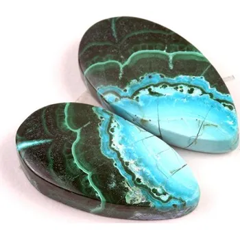 Přírodní kámen Kabošony páry Malachit Chrysocolla č.P676 (26x14x5mm)