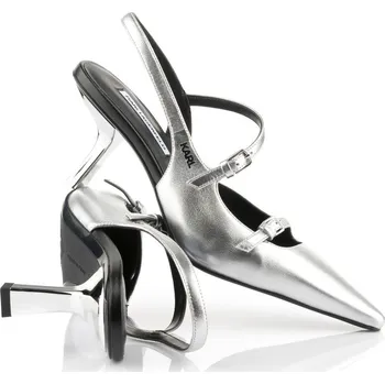 Dámské sandále LODIČKY KARL LAGERFELD JEANS KARMEL SLING STRAP PUMP SILVER TEXTURED LTHR