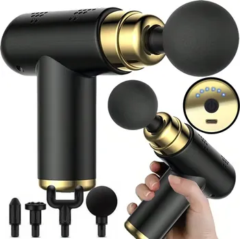 Masážní přístroj VERK GROUP Mini přenosná, výkonná masážní pistole na svaly – se 4 nástavci - černá