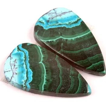 Přírodní kámen Kabošony páry Malachit Chrysocolla č.P684 (29x15x4mm)