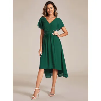 Dámské šaty Svatební šaty pro hosty z plisovaného šifonu Barva: Tmavě Zelená, Velikost: 7XL