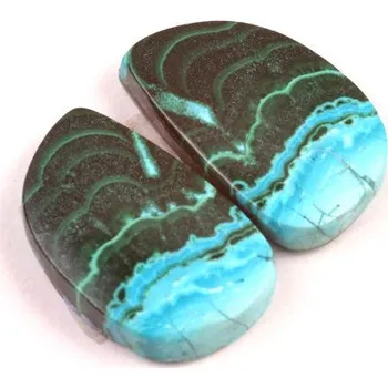 Přírodní kámen Kabošony páry Malachit Chrysocolla č.P696 (21x13x4mm)
