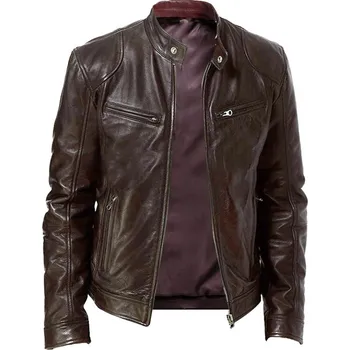 Moto bunda Pánská bunda koženého vzhledu Barva: Hnědá, Velikost: 4XL