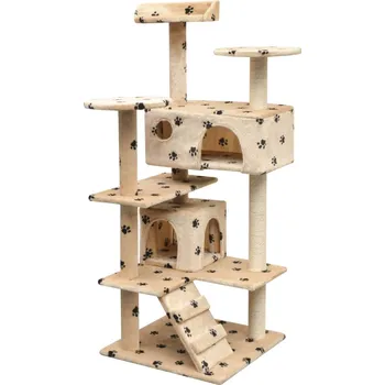 zahrada-XL Škrabadlo pro kočky sisalové sloupky 125cm béžová potisk tlapek 170478