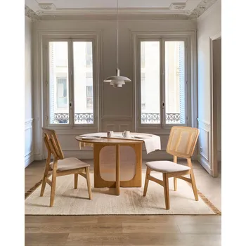 Jídelní židle Sada 2 jídelních židlí světle hnědé polyesterové čalouněné sedáky látkové opěradlo lakovaný rám z kaučukového dřeva bez područek retro styl Beliani