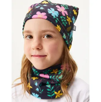 Pokrývka hlavy UNUO Dětská čepice fleecová kytičky S