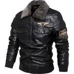 Pánská kožená motorkářská bunda s výšivkou a zateplením Barva: Černá, Velikost: 5XL