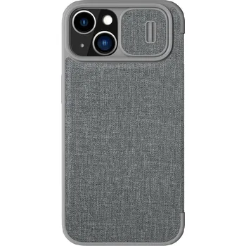 Pouzdro na mobilní telefon Nillkin Qin Cloth Pro Case pro iPhone 14 Plus, kryt fotoaparátu, flipové pouzdro, šedé