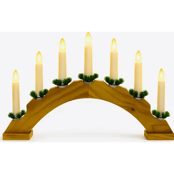 Vánoční svícen Vánoční dřevěný svícen ve tvaru oblouku přírodní, 7 svíček, teplá bílá