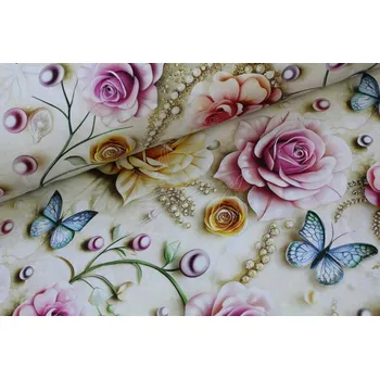 Růže s perlami II - bavlněné plátno, šíře 240cm - 5D digitální tisk