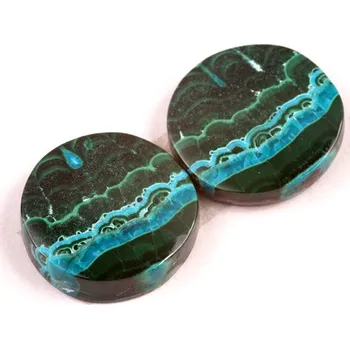 Přírodní kámen Kabošony páry Malachit Chrysocolla č.P680 (19x5mm)