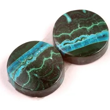 Přírodní kámen Kabošony páry Malachit Chrysocolla č.P683 (17x5mm)