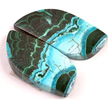 Přírodní kámen Kabošony páry Malachit Chrysocolla č.P678 (30x14x5mm)