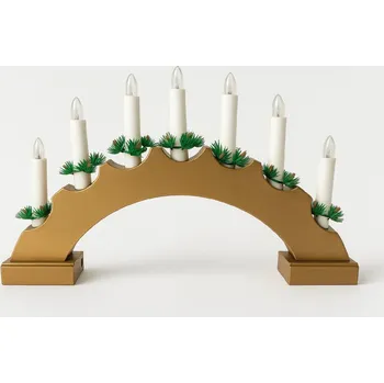 Vánoční svícen Vánoční dřevěný svícen ve tvaru oblouku na baterie – zlatý, 7 svíček, teplá bílá