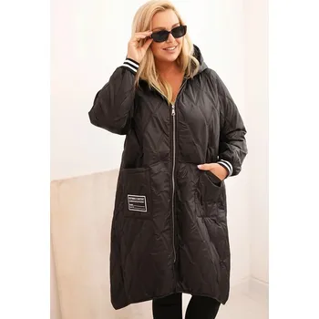 Dámská bunda Plus Size prošívaná s kapucí a sportovními manžetami černá UNI