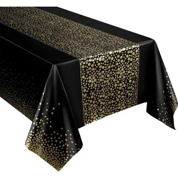 ubrus Jednorázový ubrus 137x247 cm s malými puntíky PEVA zesílený nepromokavý PVC ubrus na stůl voděodolný dekorace svatba narozeniny party černá