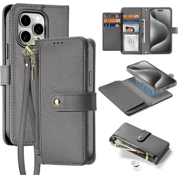 Pouzdro na mobilní telefon Kožený kryt Dux Ducis Lawa pro iPhone 15 Pro - šedý