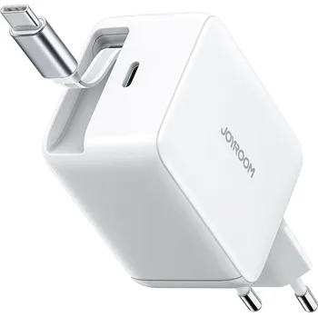Nabíječka Joyroom JR-TCL06 67W GaN do zásuvky s vestavěným zatahovacím kabelem USB-C - bílá