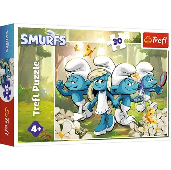 Puzzle TREFL PUZZLE Šmoulí dobrodružství Šmoulové 27x20cm skládačka 30 dílků