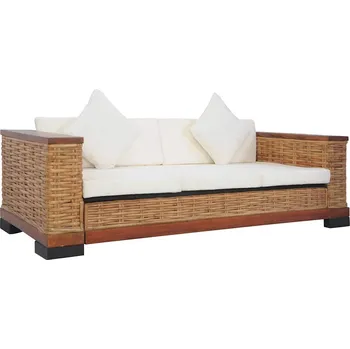 Pohovka vidaXL 3místná pohovka s poduškami hnědá přírodní ratan