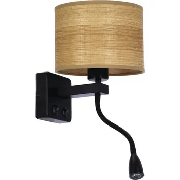 Nástěnné svítidlo Nástěnná lampa Polo černá 1x40W E27+2W LED stínidlo z ořechového dřeva