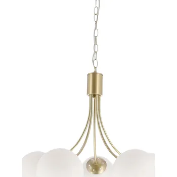 Mosazná závěsná lampa Dani 5x40W E14, bílé stínidlo, elegantní stropní svítidlo do obývacího pokoje, klasický i moderní styl, pět světelných bodů