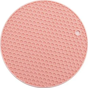 Chňapka Silikonová podložka proti opaření 17,5x17,5 cm protiskluzová kruhová tepelně odolná podložka pod hrnce ochrana kuchyňské desky růžová