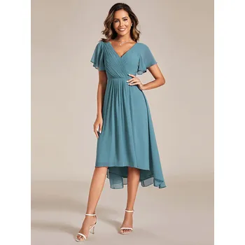 Dámské šaty Svatební šaty pro hosty z plisovaného šifonu Barva: Tyrkysová, Velikost: 8XL